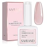SAVILAND 5-In-1 Rubber Base Nail Gel, Sheer Pink Biabs Builder Gels Rubber Base Nail Coat Jelly Gel Nail Polish Color Gel Nail Polish Strengthener Gel Nail for Starters Professionals Home DIY