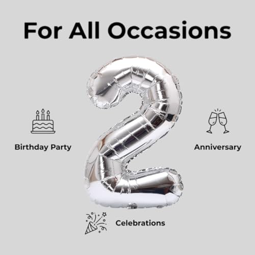 Image of YPSelected 32 Inch Large Foil Helium Number Balloon Birthday Wedding Party 0-9 (Silver, 2)