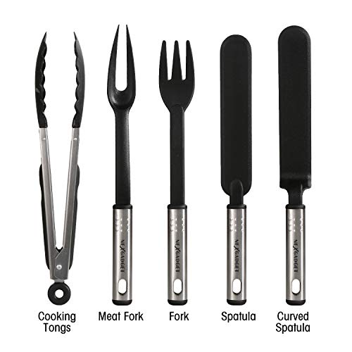 NEXGADGET-Utensilios-de-Cocina-de-Acero-Inoxidable-y-Nylon-42-piezas-Set-de-Cuchara-Espatula-Tenedor-Pinzas-Cucharon-Abrebotellas-Peladora-de-Papas-Tijeras-de-Cocina-Cucharas-Medidoras-etc