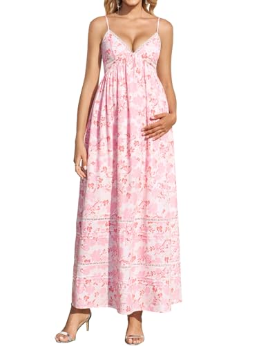 KUTUMAI Summer Lace V Neck Maternity Maxi Dresses for Women