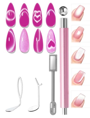Image of modelones Cat Eye Gel Polish Nail Magnet, 3-in-1 Cat Eye Magnet Pen & Heart-Shaped for Nail Art