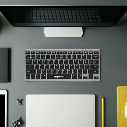 Image of amazon basics Wireless Bluetooth Keyboard | Easy Switch for Up to 3 Devices | Ideal for Tablets & Mobiles | iOS, Windows, Android Compatible | Type C Port | Noiseless Keys | 78 Keys (Black and Grey)