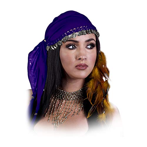 Gypsy Head Scarf with Coins (Purple/Silver) - Main Image