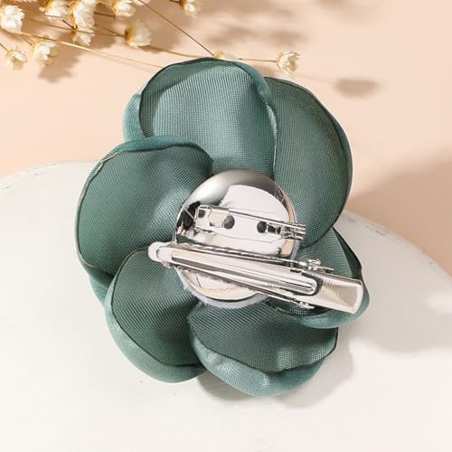 Image of Handmade Camellia Flower Boutonniere Stick Brooch for Women Bohemia Fabric Floral Lapel Pin Stylish Vintage Pin Corsage for Women Jewelry Gifts