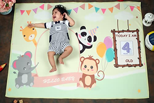 Image of NEW COMERS Milestone Cotton Baby Blanket & Props for Monthly Photoshoot, New Born Babies Soft Swaddle with 1-12 Month Cards, Ac Room Blanket for Summer /Winter /Multiuse, TC(150 /300) 135x115 cm - 404