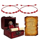 Genérico Pulseras De Hilô Rojo, Ajuste Ajustable Y Cómodo, Cuerda De Algodón+Madera+Papel, Pecho Con 2 Bracêlets Hîlô Rojô, Pulseras Parejas Hilô Rojo Del Destino, Ligeras, Para Parejas