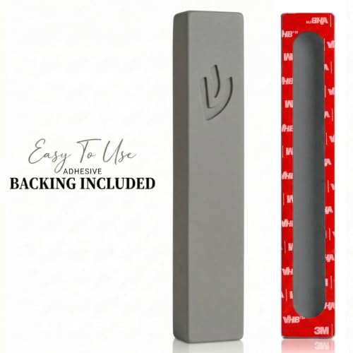 Image of SURI Mezuzah for Door - 6 Inch Light Gray Concrete Mezuzah Case with Non Kosher Scroll, Self-Stick Jewish Entry Design, Fits a 5 Inch Scroll, Gift Box Included