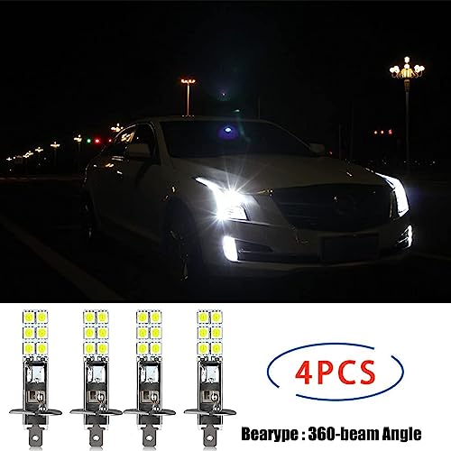 Gkmow 4 Pcs H1 Car Led Fog Lights, 12Smd 5050 Chipsets Led Fog Lamp, 6000K Super White Led Headlight Bulb For Most Cars Suvs Trucks (White) #TOP5