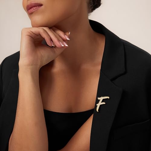Image of Cicy Bell A-Z Initial 26 Letter Brooch Pins 18k Gold Plated Cubic Zirconia Breastpin Name Personalized Gifts for Women Men