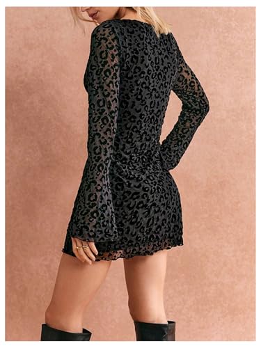 Image of Milumia Women's Leopard Print Mini Dress Y2k Bell Long Sleeve Cheetah Short Dresses Going Out Party Clubbing Outfits