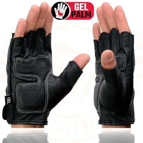 Image of Milwaukee Leather SH198 Men's Black Flame Embroidered Fingerless Gloves with Gel Palm | Padded Comfort; Vibration Relief; Flame Embroidery