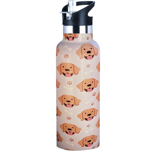 Hazlget Dog Golden Retriever Water Bottle with Straw Lid Insulated