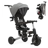 【ASOWTREND】子供用三輪車 7in1 折りたたみ 手押し棒付き｜1〜3歳対応｜360°回転シート・リクライニング｜ペダルロック・安全バー・日よけ付き｜コンパクト収納｜誕生日プレゼント（ゲレー）
