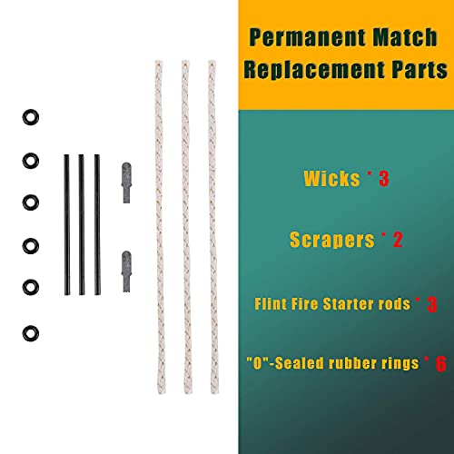 Yusud Permanent Match Accessories, Never Ending Matchstick Parts, Forever Matches Strike Anywhere Replaceable Kit Included Scrapers, Flint Fire Starter Rods, Wicks And Sealed Waterproof Rubber Rings #TOP1