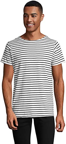 Matrosen-T-Shirt für Herren/Jungen | Marineblau-T-Shirt mit kurzen Ärmeln, Marineblau und Weiß mit Streifen | T-Shirt aus 100 % Baumwolle |, blau, 56