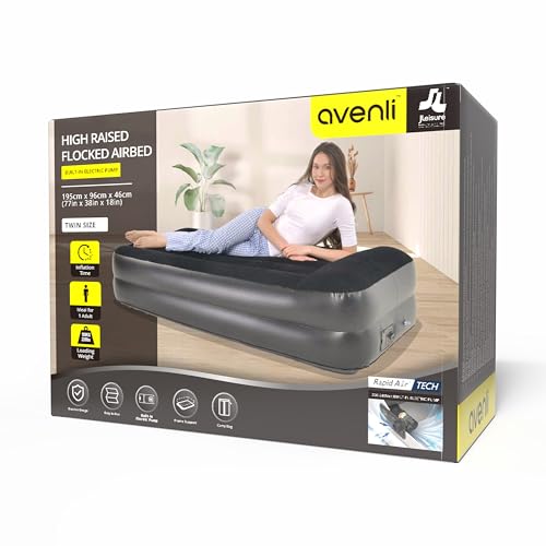 AVENLI Luftmatratze Luftbett selbstaufblasend für 1 Person 195x96x46cm aufblasbare Matratze Gästebett mit integrierter Pumpe extra hohe Liegefläche beflockte Oberfläche für Camping & Zuhause