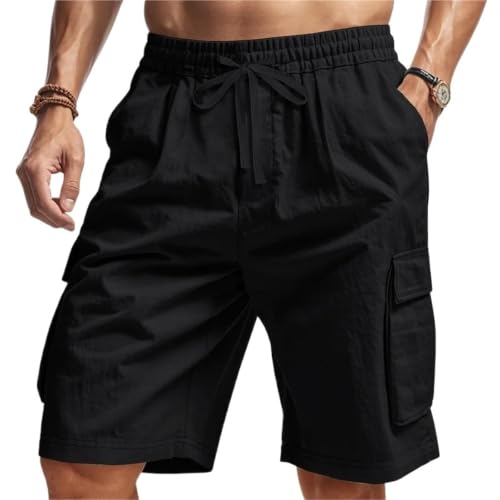 Short en lin homme cargo multi-poches élastique et séchage rapide