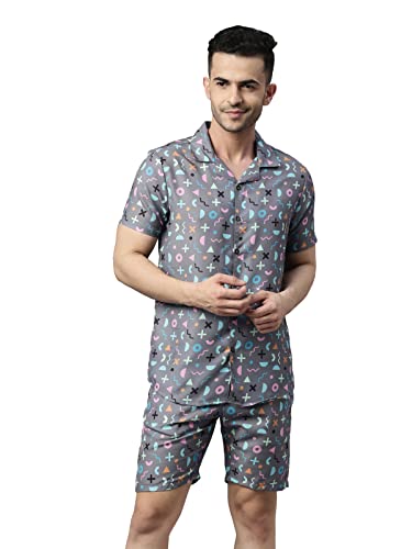 Bushirt Men's 100% Rayon Cotton Digital Printed Casual Homewear S...