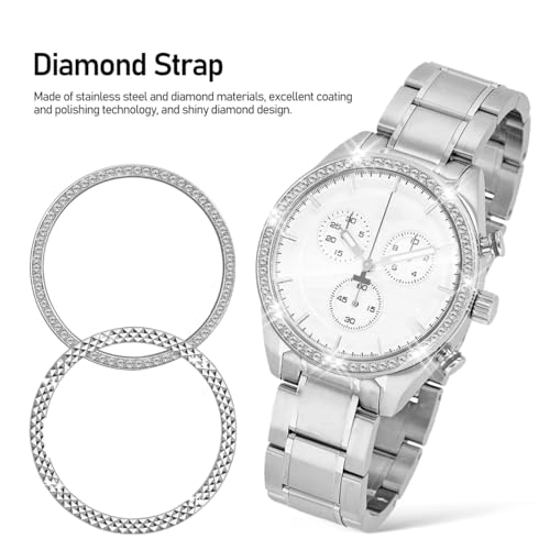 Image of UKCOCO Stylish Silver Watch Bezel Ring with Rhinestone Decoration for Men Women Smartwatch Accessories Replacement 1.57In Diameter