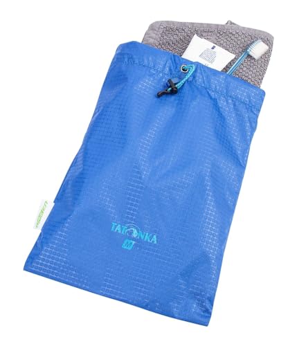 Tatonka Packbeutel Stuff Sack Set (3 Stück) - Leichtes Packtaschen-Set in DREI verschiedenen Größen und Farben - Mit Schnürzug und Kordelstopper - Aus recyceltem Material (Grey/Blue/red)