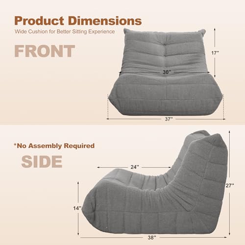 Image of Bean Bag Chair Big Sofa Beanbag Chair for Adults Fireside Chair Bean Bag Lounger with Memory Foam Filled for Home,Apartment or Gaming Venue(Lightgrey Teddy Single)