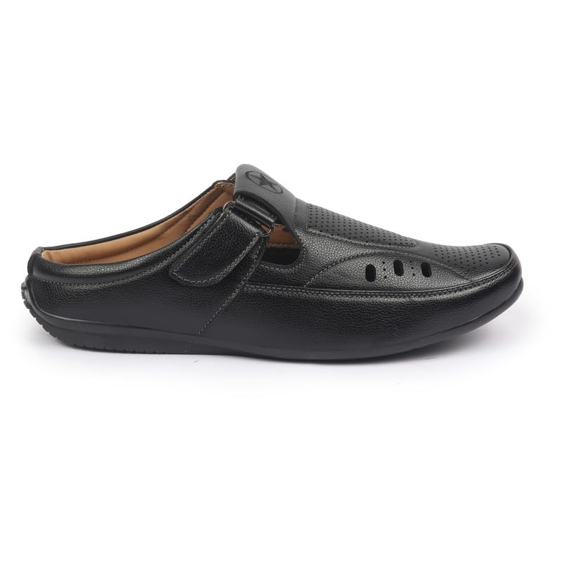 Image of FAUSTO Men's Back Open Perforated Breathable Casual Sandal With Cushioned Footbed|Adujstable Strap Stitched Slip On Sandal For Work|Evening