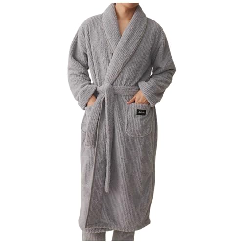Genérico Albornoz Parejas Otoño Invierno Coral Velvet Largo Acolchado Conjunto Baño Hogar(Light Gray, XXL)