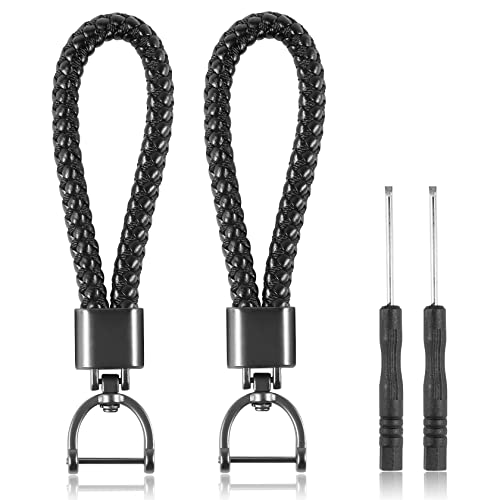 Qetlavee 2 Stück Geflochten Schlüsselanhänger - Schlüsselanhäner Seil - Auto Schlüsselbund - Autoschlüsselanhänger In Vielen Farben - Schlüsselanhänger Geschenk für Damen & Herren (Schwarz & Schwarz) Cover
