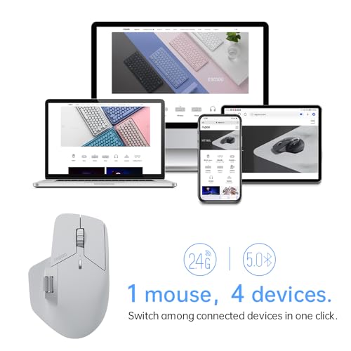 Rapoo MT760 Multi-Device Wireless Mouse, Bluetooth 5.0 and 2.4G Multi-Mode Connection, Up to 4 Devices, 11 Programmable Buttons, 4K DPI, 90 Days Battery Life, PC, Light Grey - Image 3