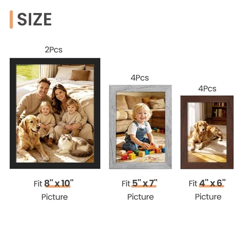 Image of upsimples Picture Frames Set of 10, Including 8x10, 5x7, 4x6 Rustic Frame | Black Brown Gray Multi Picture Frames Collage Wall Decor , Gallery Wall Frame Set, Gift For Christmas, Mothers' day, Wedding