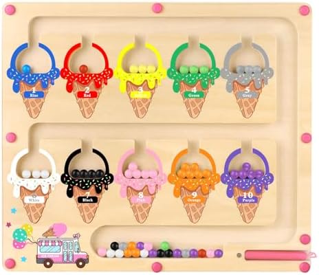 Magnetic Color and Number Maze,Montessori Toy for 2-5 Years Old Girls,Wooden Magnet Balls Puzzles,Toddler Busy Board Game,Preschool Learning Activities,Christmas & Birthday Gift for Kids