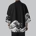 POPO PEA Mens Kimono Japanese Jacket Haori Yukata Cardigan Robe for Male Lightweight Seven-Quarter Sleeve Open Front, Black Waves, M