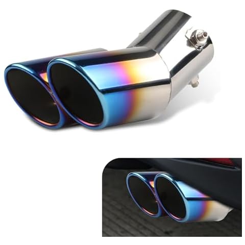 Arwrilt Dual Exhaust Tip, Stainless Steel Bending Muffler Exhaust with Bolt, 2.5" Inlet Dual Tail Pipe Muffler Tip, Exhaust Pipe Modification Accessories, Universal Muffler Tail for Cars (Baked Blue) Cover