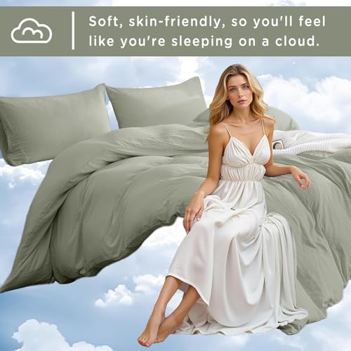 TOCOMOA Mist Sage Green Duvet Cover Queen Size, 100% Washed Microfiber Super Soft and Breathable, 3 Pieces Comforter Cover Bedding Set, Comforter Not Included by TOCOMOA - Image 4