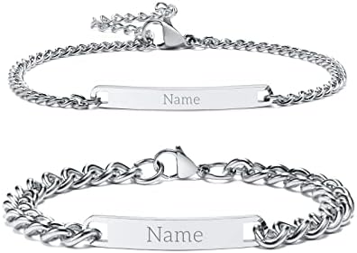 XUANPAI Personalised Engraved Cuban Couple Bracelets, Customizable Bracelets Couple Bracelets BFF Brother Sisters Bracelets Family Bracelets