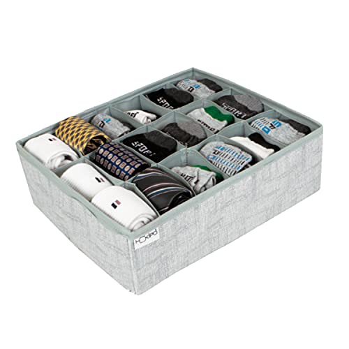 Image of HOKIPO Non-Woven Undergarment Organizer Storage Box for Drawers Bra Panty Socks Tie Lingerie Organizer for Wardrobe, Grey, 18 Grids (IN-333-GRY)