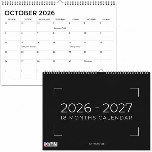 Updated Giftinghouse Wall Calendar 2026-2027 UK - 31x21cm - 18 Months Calendar from July 2026-December 2027 Calendars Academic Calendar - UK Bank Holidays for Office School Home