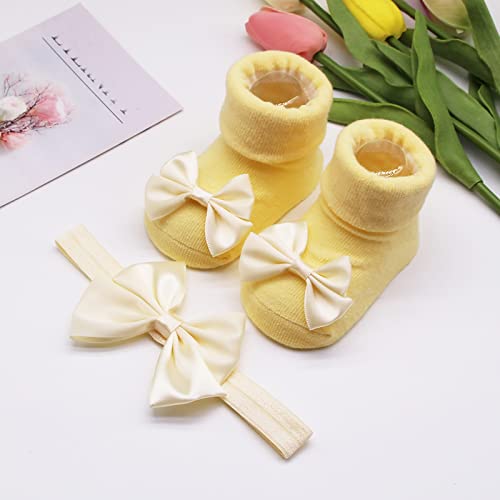 Children Kids Socks Soft Bottom Toddler Shoes Socks Bowkot Princess Socks Floor Socks Girls (Yellow, 0 Months)4