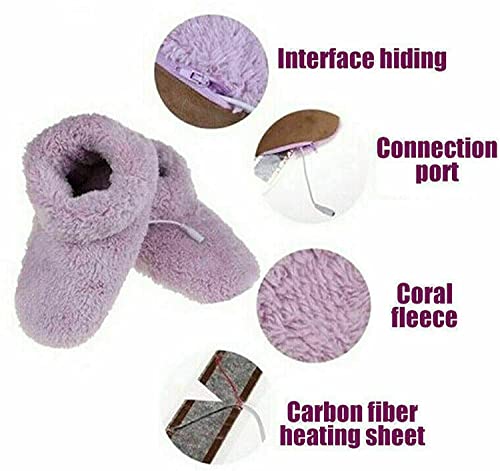 DKULMN USB Heated Slippers Rechargeable,Plush Shoe Slippers Plush Ankle Bootie Slippers Indoor Warm House Shoes for Office Home,Gray,8.54