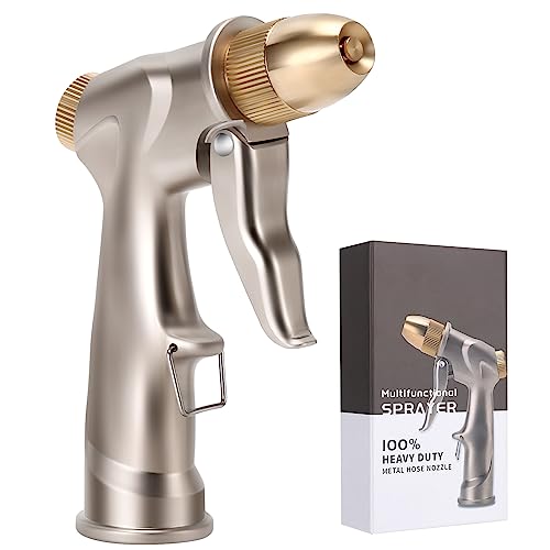 Gpeng Garden Hose Nozzle Sprayer,100% Metal Heavy Duty Water Hose Nozzle with 4 Spraying Patterns, High Pressure Hose Nozzle for Watering, Car Washing, Cleaning Gpeng Garden Hose Nozzle Sprayer,100% Metal Heavy Duty Water Hose Nozzle with 4 Spraying Patterns, High Pressure Hose Nozzle for Watering, Car Washing, Cleaning