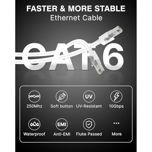 Image of Madhabi Cat6 Ethernet Cable 1M White - High-Speed 10Gbps 550MHz UTP RJ45 LAN Network Cord for Laptop, PC, Router, Modem, Gaming Console, Smart TV, Office and Home Internet Connection