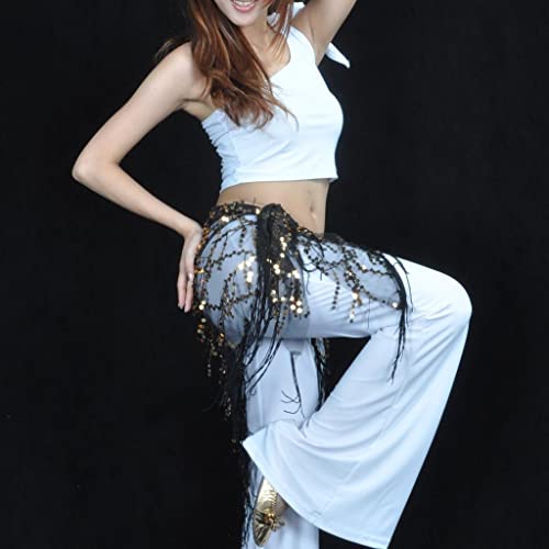 Falda con cinturilla brillante de corte triangular con borlas sonoras para bailarinas 4