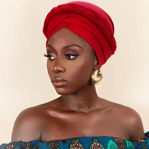 Image of DRESHOW Turban Pre-Tied Twisted Hat Thread African Head Wraps for Black Women Chemo Cancer Cap Braid Hair Cover