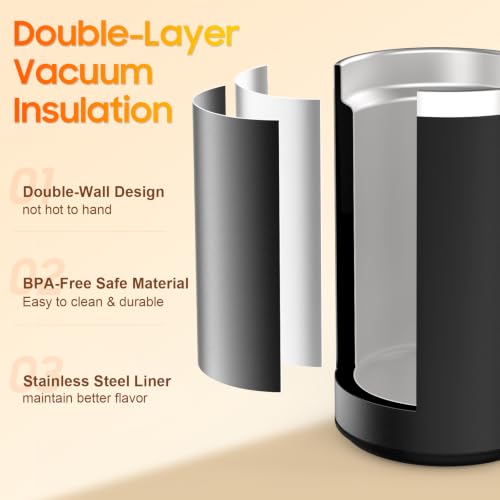 DEQIANG Self-Heating Coffee Mug, 17oz Stainless Steel Cup with Lid (Black) - image 4
