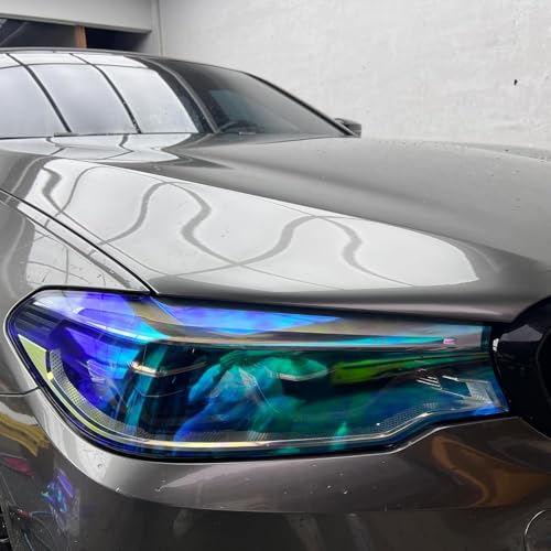 Image of HOME13 Self Adhesive Auto Car Tint Headlight Taillight Fog Light Vinyl Smoke Film Sheet Sticker Cover Car & Bike Protection Film (Chameleon Green, 24x100 inch)