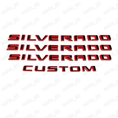 Image of Kit 19-21 Black Red Silverado Custom Emblem Fender Letter Nameplate Badge Compatible for 2019-2021 Silverado (Red Black)