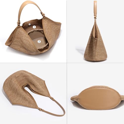 Women Straw Woven Tote Bag, Raffia Straw Woven Shoulder Bag with Drawstring bag, Summer Beach Vacation Travel Bag3