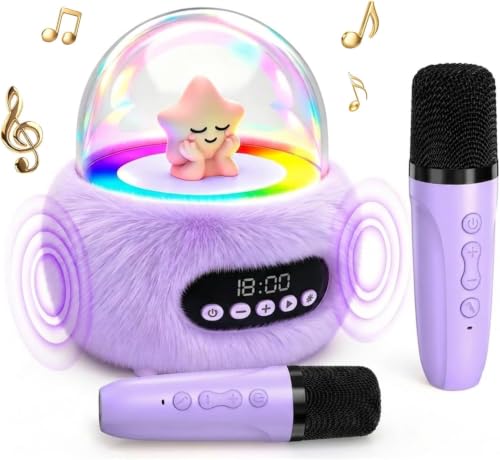 Karaoke para niños Bluetooth con 2 micrófonos inalámbricos, portátil, sin eco, recargable, regalo para fiestas de 3 a 12 años