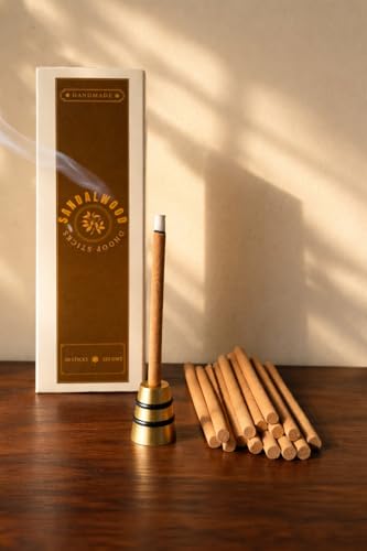 Image of Premium Sandalwood Chandan Dhoop Sticks | Refill Pack of 40 Bamboo-Free Compressed Incense for Home & Meditation | Pooja & Rituals (Sandalwood) Stand not Included