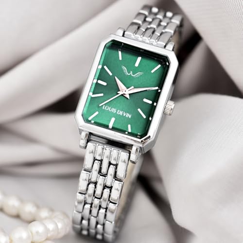 Image of LOUIS DEVIN Silver /Brown /Rose Gold Bracelet Metal Chain Analog Wrist Watch for Women (Blue /Green /Pink /Black /Silver /Brown /Rose Gold Dial) | LD-LS193-CH
